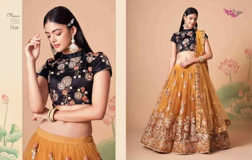 Vista 6 de stylishfashion Ropa de fiesta Lehenga Choli Indian Bordado Diseñador negro Verde blanco Lengha Chunri Nuevo