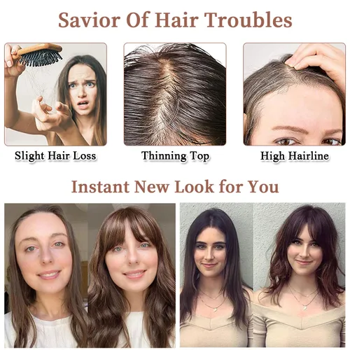 Vista 9 de Molefi Flequillo con clip, 100 % cabello humano real, para mujer, cobertura 360, con flequillo, para uso diario.