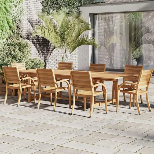 Vista 12 de Brampton Patio Brampton Coventry - Juego de comedor rectangular de 5 piezas, acabado de teca oscura y sillas apilables, ideal para patio y exteriores