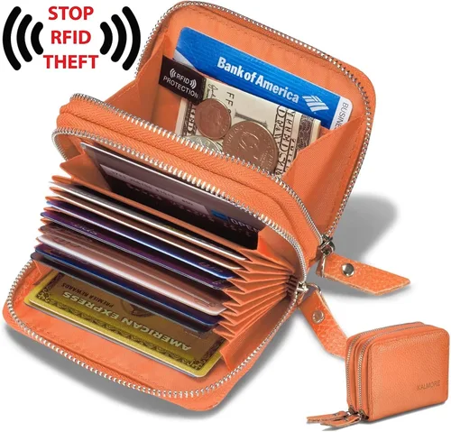Vista 2 de KALMORE Women's Genuine Leather RFID Secure Spacious Cute Zipper Card Wallet Small Purse