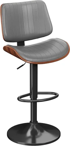 Vista 11 de YaFiti Taburetes de bar ajustables, modernas sillas giratorias de piel sintética con respaldo, taburetes de isla de cocina sin brazos, color negro