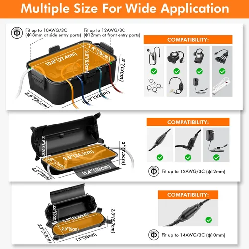 Vista 6 de RESTMO Caja de conexión impermeable para exteriores, cubierta de cable de extensión eléctrica resistente a la intemperie, cubierta sellada segura
