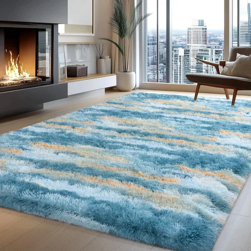 Vista 18 de Alfombras lanudas para dormitorio, sala de estar, dormitorio universitario, habitación de niños, decoración, alfombra suave y moderna