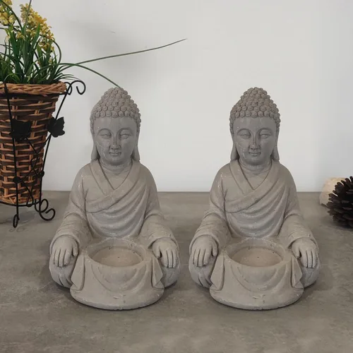 Vista 9 de Kante 25.6 "ligero sentado meditando Buda Zen interior al aire libre estatua gris hormigón Sentado de hormigón de 25.6 "h