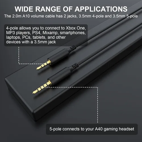 Vista 5 de Cable de auriculares A40 compatible con auriculares Astro A40, A40 TR, A30, A10, cable de audio estéreo de 0.138 in para Xbox One, PS4, PS3