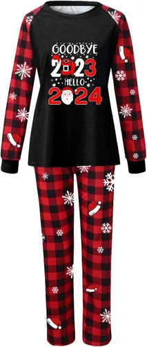 Vista 5 de KASAAS Pijamas de Navidad para la familia, conjuntos a juego para mujeres y hombres, divertidos trajes de descanso de Navidad para parejas