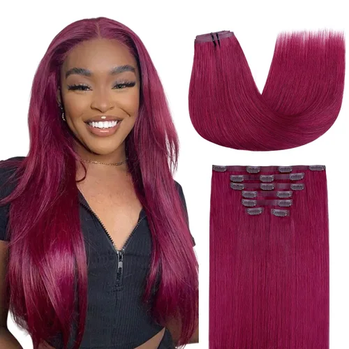 Vista 21 de Lashey Extensiones de cabello humano con clip, sin costuras, #1, color negro azabache, extensiones de cabello humano real, extensiones de cabello