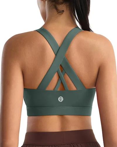 Vista 22 de RUNNING GIRL - Sujetadores deportivos para mujer, sujetadores deportivos con tiras acolchadas y espalda cruzada de apoyo medio con copas extraíbles