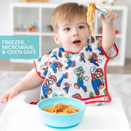 Vista 4 de Bumkins Cuenco para bebé, succión de silicona, para bebés, niños pequeños y niños, destete LED para bebés, esenciales para alimentación, silicona
