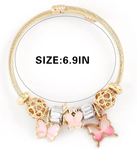 Vista 5 de Navoky Pulsera con dije de mariposa dorada ajustable y abierta para mujeres y niñas