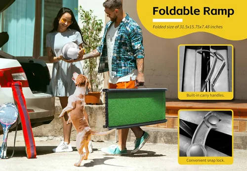 Vista 4 de PawStep 50894 - Rampa para mascotas con césped de polietileno, rampa plegable y portátil para perros, para automóviles, SUV y camiones, superficie