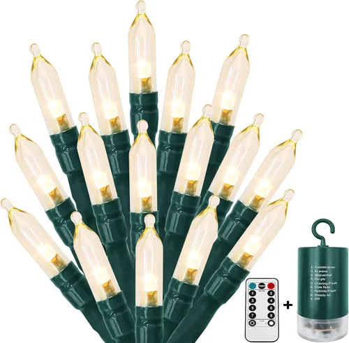 Vista 12 de MASHANG Mini luces, 18 pies, 50 luces LED de Navidad con temporizador y 8 modos, luz de cadena impermeable operada con 3 pilas AAA para decoración