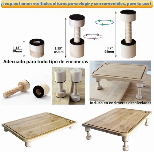Vista 4 de Tabla de cortar patas ajustables, bandeja antideslizante para bloque Beige ajustable