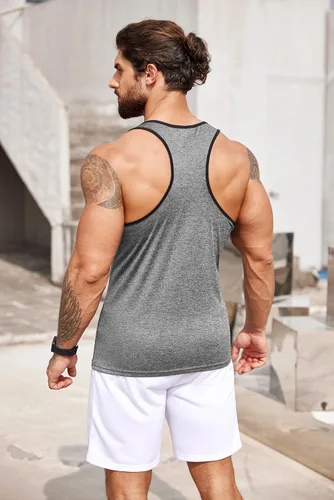 Vista 3 de COOFANDY Camisetas sin mangas para hombre, paquete de 3 camisetas sin mangas para gimnasio, espalda en Y, para entrenamiento, culturismo, camisetas