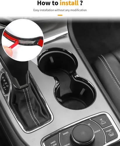 Vista 6 de Hoolcar Cubierta de Portavasos Delantero Compatible con Jeep Grand Cherokee 2011-2021, Accesorios Interiores, Negro