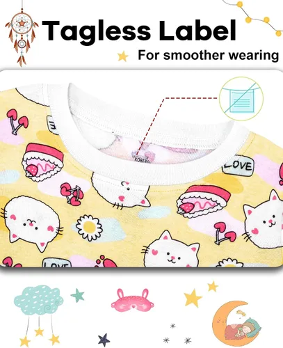 Vista 2 de Pijamas para niñas de 4 piezas, 100% algodón, talla 18 meses-12 años