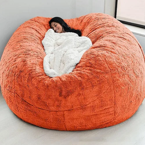 Vista 12 de HWOEK Puf de piel gigante para adultos, muebles de sala de estar, grande, redondo, suave, esponjoso, de piel sintética (sin relleno), funda de sofá