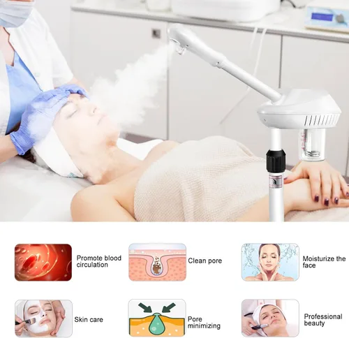 Vista 6 de Vaporizador facial profesional, vaporizador facial de ozono spa sobre ruedas, altura y ángulo ajustables, vaporizador de esteticistas más vapor