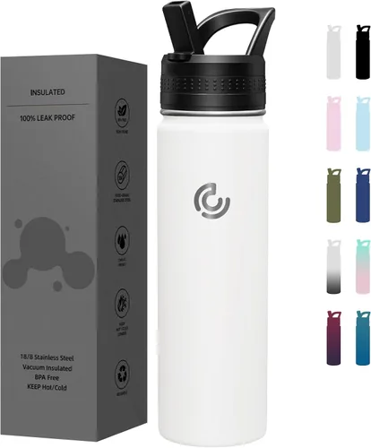 Vista 33 de COKTIK Botella de agua deportiva de 22 onzas, botella de agua de acero inoxidable para aislamiento térmico, botella de viaje reutilizable