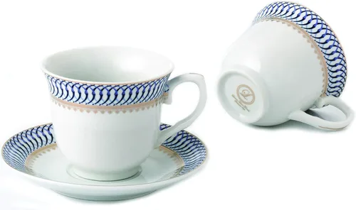 Vista 3 de Lorren Home - Juego de té y café para 4 unidades, 8 onzas, color azul y dorado