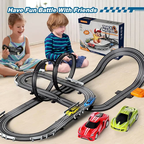 Vista 4 de Juegos de pista de carreras de coches de ranura para niños, batería o pista de carreras eléctrica con 4 coches de ranura de alta velocidad y 2