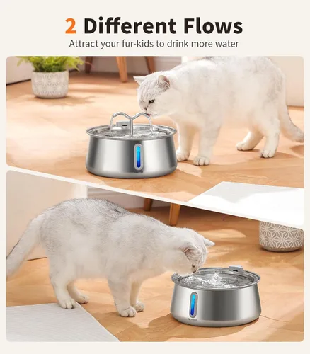 Vista 7 de Fuente de agua para gatos de acero inoxidable: fuente para gatos de gran capacidad de 135 oz/4 litros con ventana de agua, fuente para mascotas