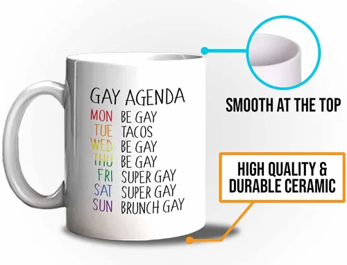 Vista 5 de Bubble Hugs Taza de café del mes del orgullo, agenda gay, planificador semanal Rainbow Queer LGBTQ Lesbiana Gay Pride LGBT Aliado Soporte 11oz Blanco