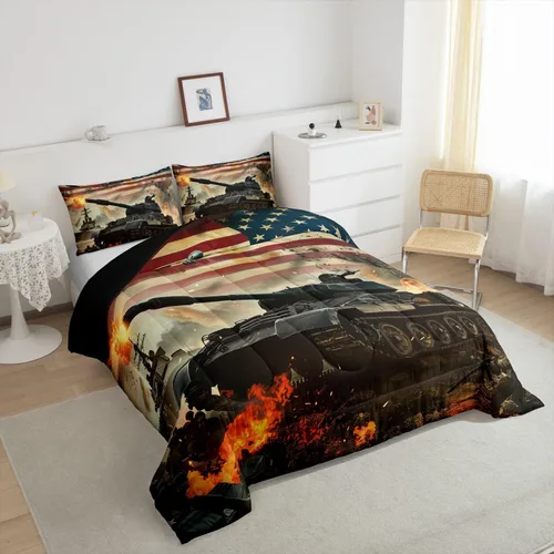 Vista 5 de Erosebridal Juego de edredón de plumón con bandera estadounidense, juego de ropa de cama con diseño militar para niños, adultos y hombres, camuflaje
