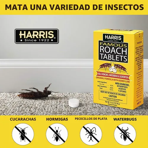 Vista 2 de Tabletas para cucarachas Harris, polvo mata cucarachas de ácido bórico con señuelo para insectos (4 oz, 96 tabletas)