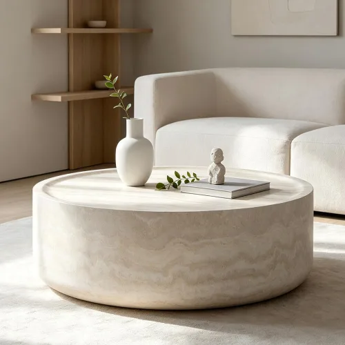 Vista 14 de WILLIAMSPACE Mesa auxiliar redonda de 15.94" en mármol sintético para sala 14.57"*16.54"H-beige+amarillo