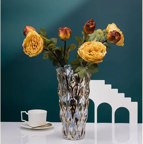 Vista 7 de Jarrón de cristal ámbar, cilíndrico grueso, estilo bohemio moderno, florero decorativo hecho a mano para centro de mesa, mesa de comedor, boda