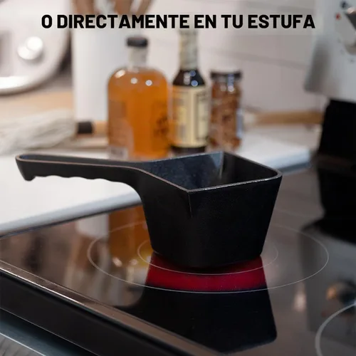 Vista 5 de Olla de salsa de hierro fundido con cepillo de mopa para barbacoa - Olla pequeña de hierro fundido para untar y cepillo de mopa para asar a