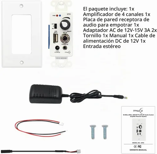 Vista 7 de Amplificador de pared compatible con Bluetooth 4 canales, control de volumen, placa de pared con entradas USB/MIC/AUX (0.138 in) Bloque