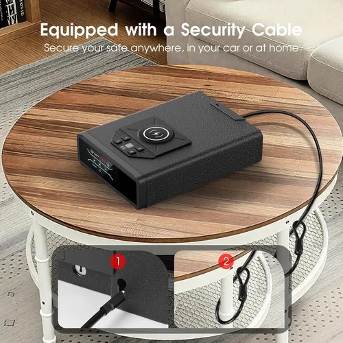 Vista 8 de Caja fuerte para pistola de pistola, biométrica de acceso rápido con carga inalámbrica para reloj y teléfono, teclado de huellas dactilares 3 en 1