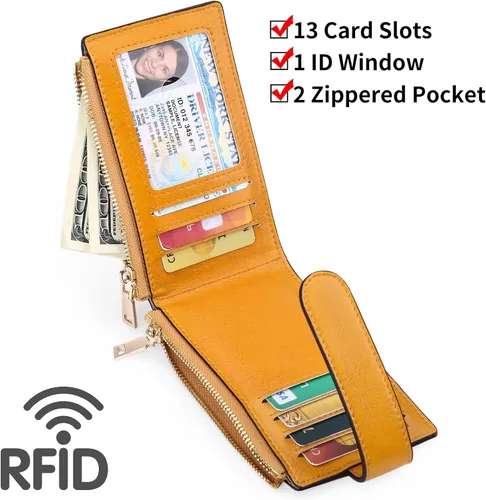 Vista 3 de FALAN MULE Cartera AirTag para mujer con funda integrada para AirTag Amarillo Moderno