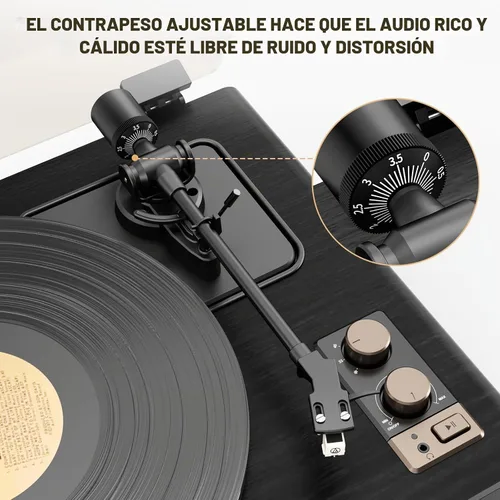 Vista 5 de Reproductor de discos de vinilo de alta fidelidad con altavoces y Negro oscuro