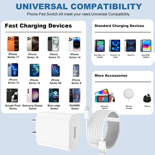Vista 10 de Bloque de cargador de pared USB C de 20 W con cable USB A a USB C