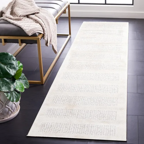 Vista 2 de SAFAVIEH Melody Collection - Alfombra de pasillo de 2 pies 2 pulgadas x 8 pies, color marfil y gris, diseño moderno, ideal para zonas de alto
