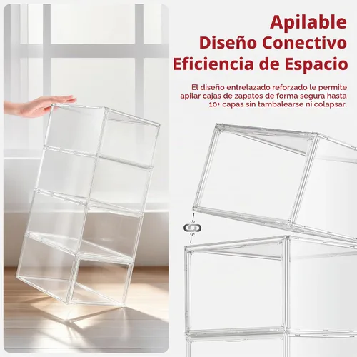 Vista 5 de 1 paquete de cajas de almacenamiento transparentes apilables para zapatos, organizador grande de zapatos con puerta magnética acrílica, contenedores