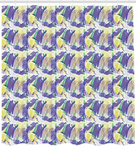 Vista 2 de Ambesonne Abstract Shower Curtain, Brushstroke Pastel Colors Retro Hipster Funky Modern Demonstration, Cloth Fabric Bathroom Decor Set with Hooks