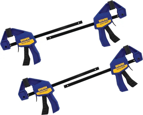 Vista 4 de IRWIN QUICK-GRIP Abrazadera de barra, con una mano, mini, 6 pulgadas (2), 12 pulgadas (2), paquete de 4 (1964748) azul, amarillo