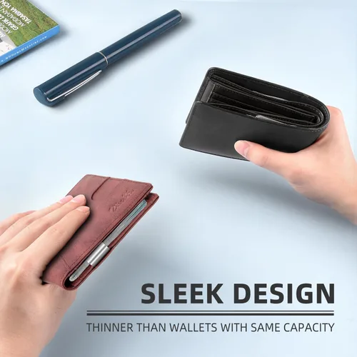 Vista 51 de Zitahli - Billeteras delgadas RFID para hombres, billetera de cuero flexible con clip de dinero, cartera minimalista con bolsillo frontal