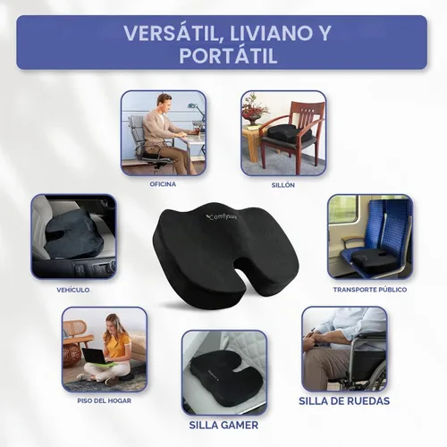 Vista 5 de Cojín de asiento de espuma viscoelástica, cojín para aliviar el dolor de coxis, almohada antideslizante para aliviar el dolor de ciática, para silla