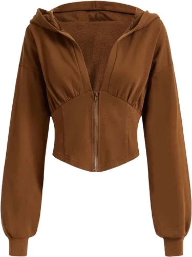 Vista 5 de Verdusa Sudadera con capucha y manga larga con cremallera para mujer