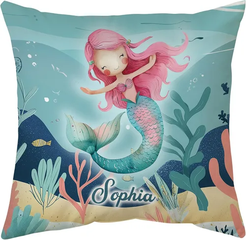 Vista 8 de Hyturtle Bonita almohada de sirena personalizada (inserto incluido) – Regalos para niñas, mujeres, niños – Regalos de cumpleaños para amantes
