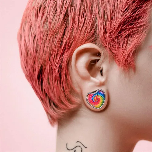 Vista 5 de 2 medidores de oreja de acero inoxidable con forma de corazón para orejas