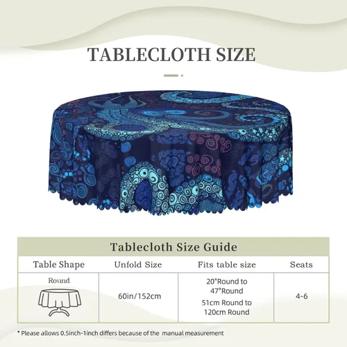 Vista 7 de Manteles redondos con estampado de pulpo azul de 60 pulgadas, impermeables, lavables, decoración de cocina, para mesa de comedor, cocina, mesa