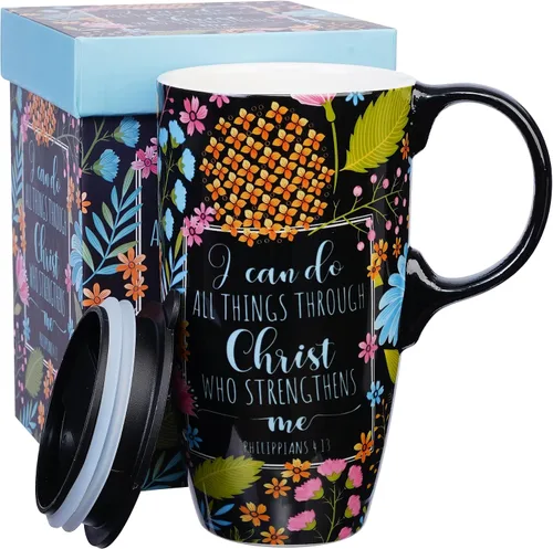 Vista 14 de Topadorn Taza de Café de Cerámica de Viaje con Tapa y Caja de Color, 17oz Termo de Café Apto para Microondas y Lavavajillas, Pájaro Azul