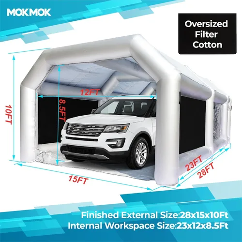 Vista 7 de Mokmok Cabina de pintura inflable de 28 x 15 x 10 pies, la cabina de pintura portátil está equipada con un sistema de filtración de aire de alta