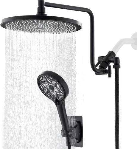 Vista 12 de Cabezal de ducha de 8 pulgadas para California con combo de mano, brazo de extensión de 12 pulgadas de altura ajustable, cabezal de ducha de acero